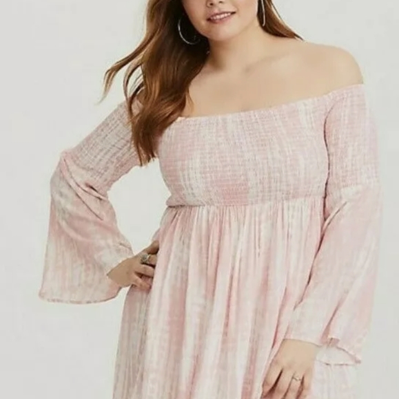 torrid Dresses & Skirts - Torrid Pink & White Tie-Dye Smocked Mini Dress